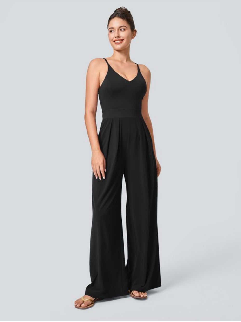 HALARA Black Wide-Leg Spaghetti-Strap Jumpsuit